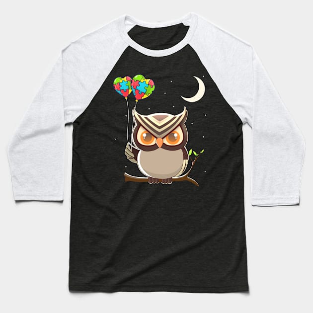 Cute Cartoon Night Owl Autism Awareness Baseball T-Shirt by TheBeardComic